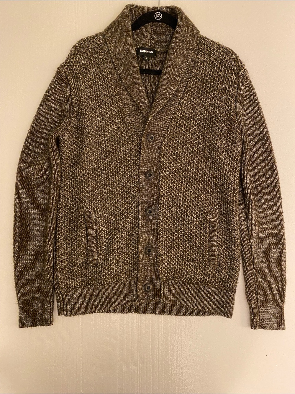 Express Men's Marled Brown Shawl Collar Button Sweater Size XL